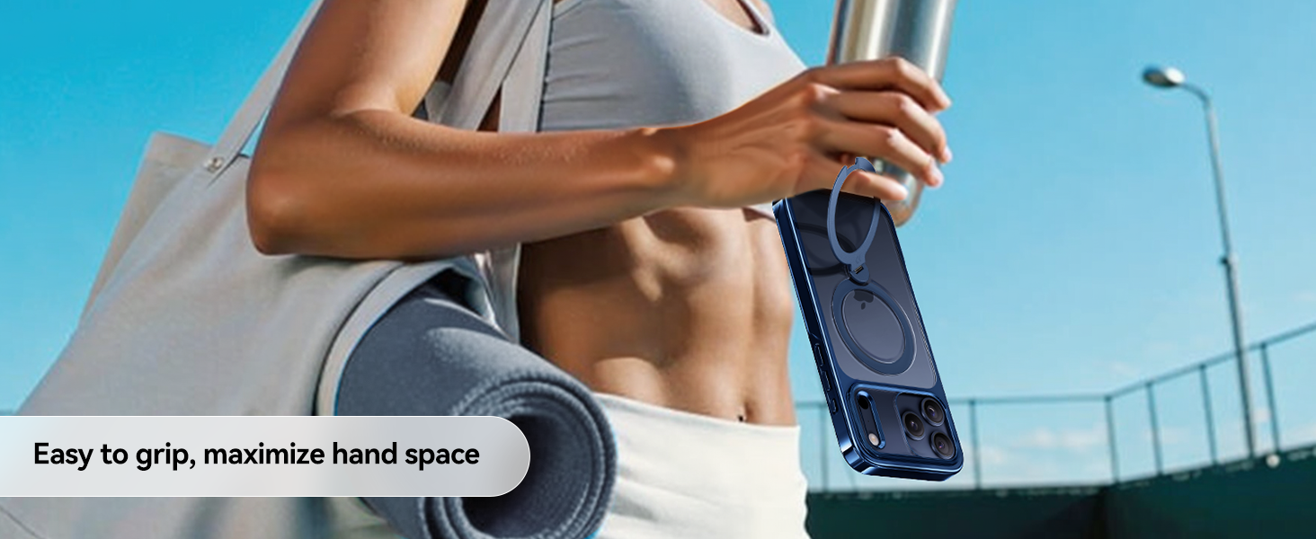 for iPhone 17 Pro Case with 360 Spin Magnetic Stand Slim Polished Clear