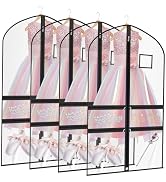 4 Pack Dance Garment Bag 40" x 22" PVC Clear Costume Bag for Dancer with 4 Zippered Pocket for Ha...