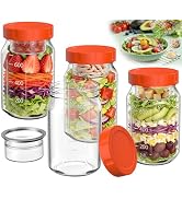 4Pack Glass Salad Jars with Lids, 32oz Salads Mason Jars with Wet/Dry Separation Cup, Meal Prep S...