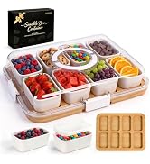 Renmxj Snackle Box Container with Lid and Handle, 16 Compartments Snackle Box(8 Ceramic Boxes+8 C...
