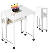GreenForest Folding Desk White Desk with Storage Shelf Small Size, Foldable Computer Desk with Wh...