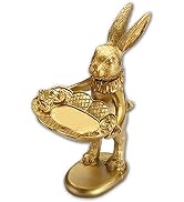 FANTESTICRYAN Small Bunny Statue Decor Jewelry Tray, Cute &amp; Retro Golden Ornament Easter Rabbit F...
