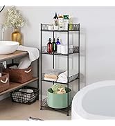 OYEAL Bathroom Shelves Freestanding Bathroom Towel Storage 4 Tier Wire Shelving Unit with Guard B...