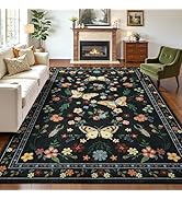 Tepook 5x7 Print Area Rugs for Living Room, Washable Non-Slip Butterfly Floral Rug for Bedroom, L...
