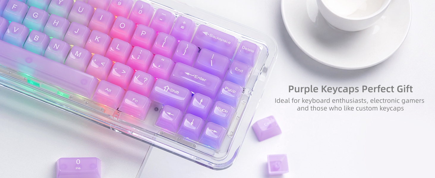 Womier Clear Jelly Keycaps, Ceramic Keycaps Style Cute Transparent Purple Keycaps