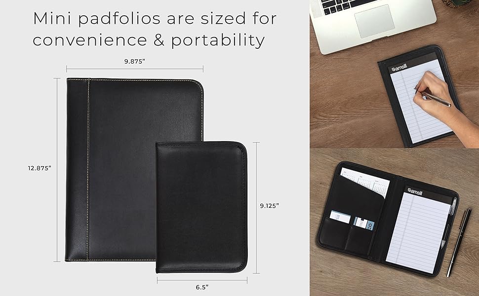 Samsill mini half sheet padfolio portfolios with pen loop, paper pad