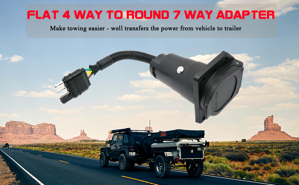 4 to 7 trailer adapter, 4 pin to 7 pin trailer connector, trailer towing adapter