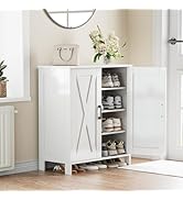 Homleke Farmhouse Shoe Cabinet with 2 Barn Doors &amp; Wood Legs, 5-Tier Shoe Storage Cabinet with 3 ...