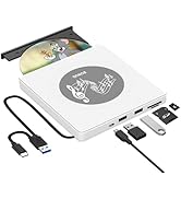 External DVD Drive, USB 3.0 CD/DVD Burner External Player with 2 USB and TF/SD Slots, Portable CD...