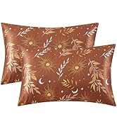 EXQ Home Satin Pillowcase for Hair and Skin Queen - Gold Leaf Printed Silk Pillowcase 2 Pack 20x3...