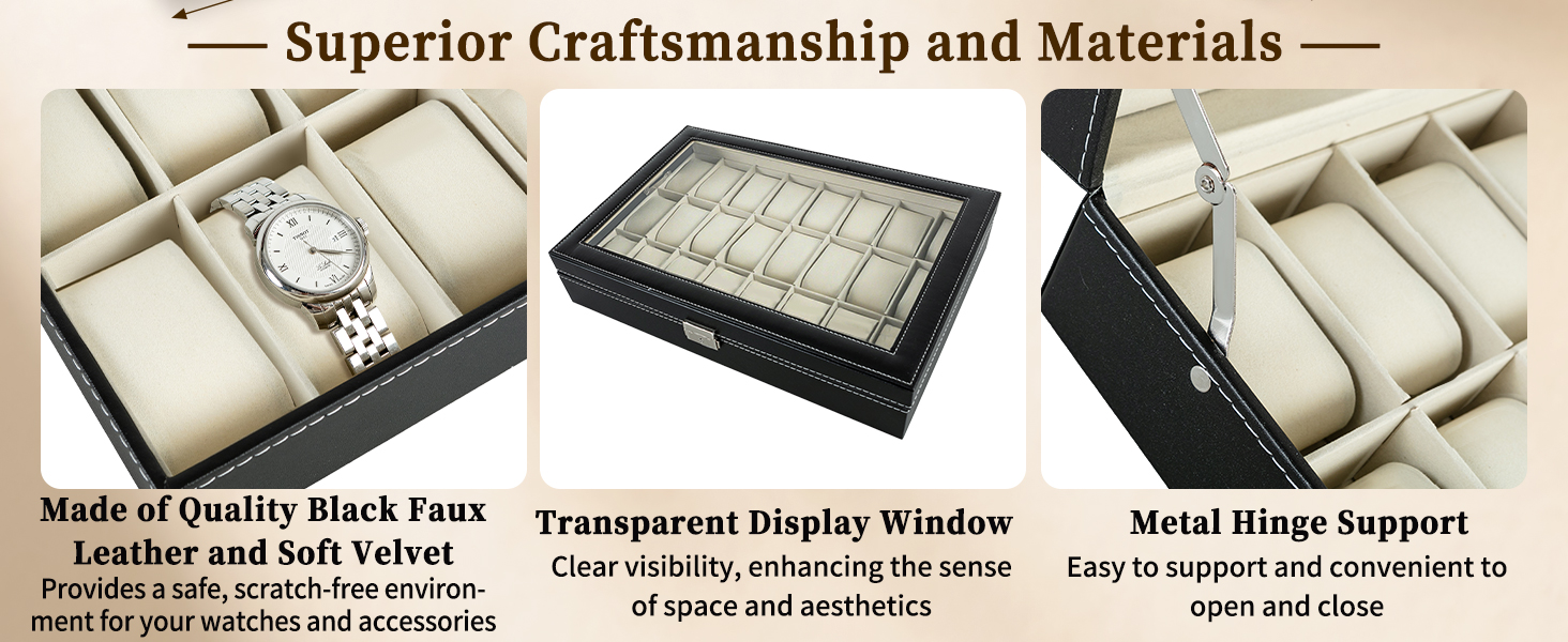 24 Slot Watch Case Waterproof Dustproof Lockable Watch Box Organizer