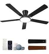 52 Inch Ceiling Fans with Lights and Remote, Smart Ceiling Fan Works with Alexa, Flush Mount Low ...