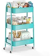 3 Tier Utility Rolling Cart, EAGMAK Metal Storage Cart with Handle and Lockable Wheels, Multifunc...