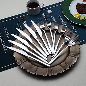 12 Piece Silver Steak Knives Set
