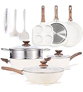 Simple Deluxe 17Pcs Ceramic Cookware Set, Nonstick &amp; Non-Toxic Healthy Pots and Pans, Heat-Resist...