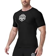 Runhit Men's BJJ Rash Guard Jiu Jitsu Compression Shirts Short Sleeve for MMA No GI Wrestling Spo...