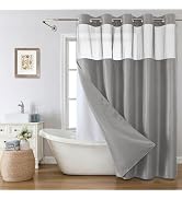eachope No Hook Waffle Weave Shower Curtain with Snap-in Fabric Liner Set,Grey Shower Curtains fo...