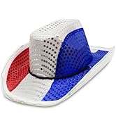 Fun Central LED Light-Up Cowboy Hat in Red, White, and Blue with LED Light Up Brim - Unisex