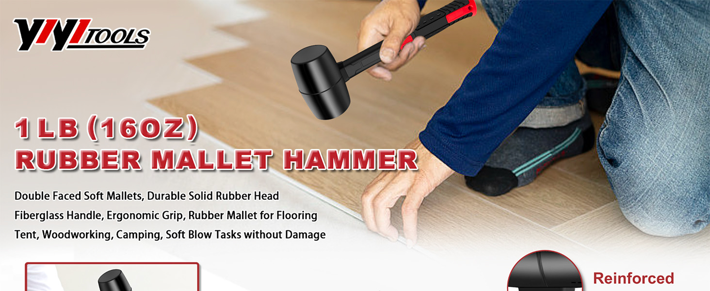 The 16oz rubber mallet is crafted from high-quality rubber for exceptional durability.