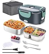 Buddew Electric Lunch Box 80W Food Heater with Dual Container, Portable Lunch Warmer for Adults, ...