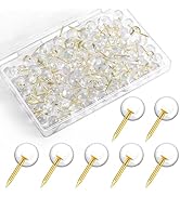 GOOLADA 120Pcs Gold Thumb Tacks, 1/3 Inch Map Tacks, Clear Thumb Tacks,Gold Steel Point and Trans...