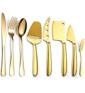 A · HOUSEWARE Gold Cheese Knives Silverware 8 Pieces include Dinning Knife Fork Spoon Stainless S...