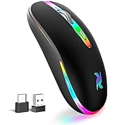 HZD LED Wireless Mouse, Slim Silent Rechargeable Mouse, 2.4G Portable USB Optical Mouse with Type...