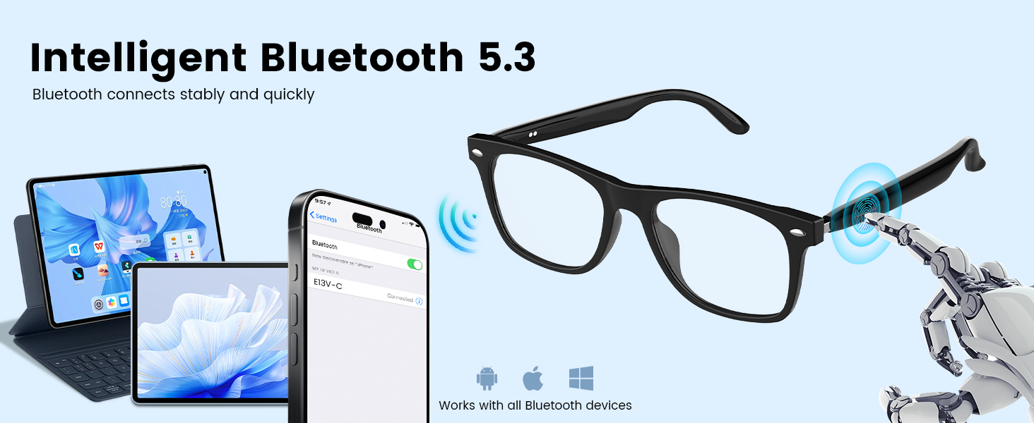 Bluetooth Audio Smart Glasses for Men ,Voice Control, Hands-Free Calls for Android Music/Work