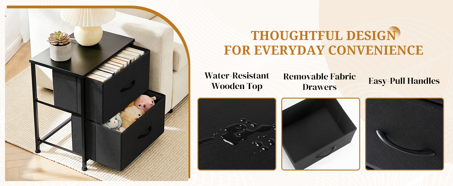 Details of 2 drawer nightstand