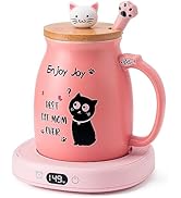 Bsigo Coffee Mug Warmer &amp; Best CAT MOM Ever Mug Set, Milk Tea Beverage Cup Warmer for Desk, Candl...