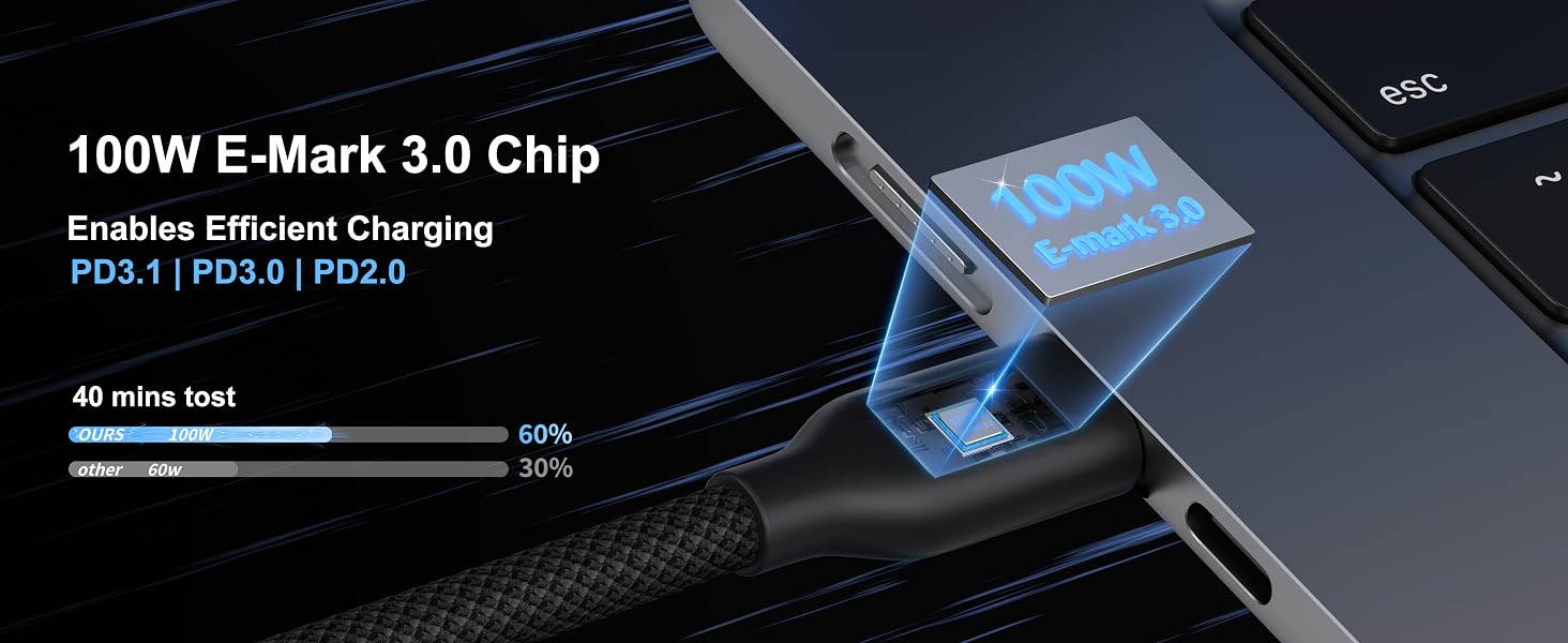 100W PD 5A USB C to C Cable 3ft Nylon Braided Fast Charging Data Cord Chew Proof for multi devices
