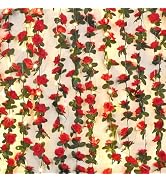 MARTINE MALL Flower Garland Rose Vines, 5 Strands 41Ft Flowers Vines for Bedroom with 33 Ft/100 L...