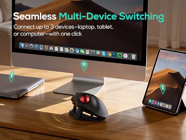 Nulea M511 Wireless Trackball Mouse, Rechargeable Ergonomic Thumb-Control Mouse with Tilt Stand