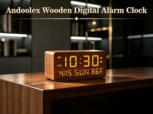 wooden digital alarm clock