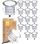 Recessed LED Deck Light Kits(16 Pack), 12V Low Voltage Landscape Lighting, IP67 Waterproof Outdoo...