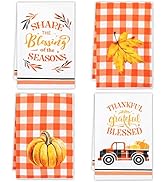Thanksgiving Kitchen Towels Hello Pumpkin Fall Dish Towels Absorbent Autumn Leaves Hand Towels Gr...