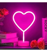 BHCLIGHT Pink Heart Neon Sign, Valentines Day LED Neon Light Battery Operated or USB Powered Vale...