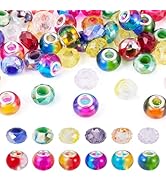 Craftdady 60Pcs Glass European Beads Faceted Rondelle Spacer Beads Colorful Large Hole Bead Cryst...