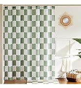 Ohocut Checkered Shower Curtain, Sage Green Shower Curtains for Bathroom, Cute Retro Checkboard S...
