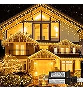oopswow 33FT 300 LED Icicle Lights Outdoor Waterproof Icicle Christmas Lights with 50 Drops Warm ...