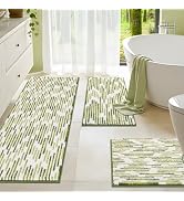 BSICPRO Bathroom Rugs Sets 3 Piece, Non-Slip Chenille Toilet Rugs with TPR Backing, U-Shaped Toil...