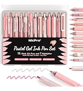 Nicpro 13 Pack Pink Gel Pens Set, Fine Tip Black Ink Pen with 1 Highlighter, Cute Pen for Journal...