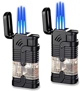 Torch Lighter, 2Pcs Triple Jet Flame Butane Lighters Refillable Butane Gas Lighter Windproof Adju...