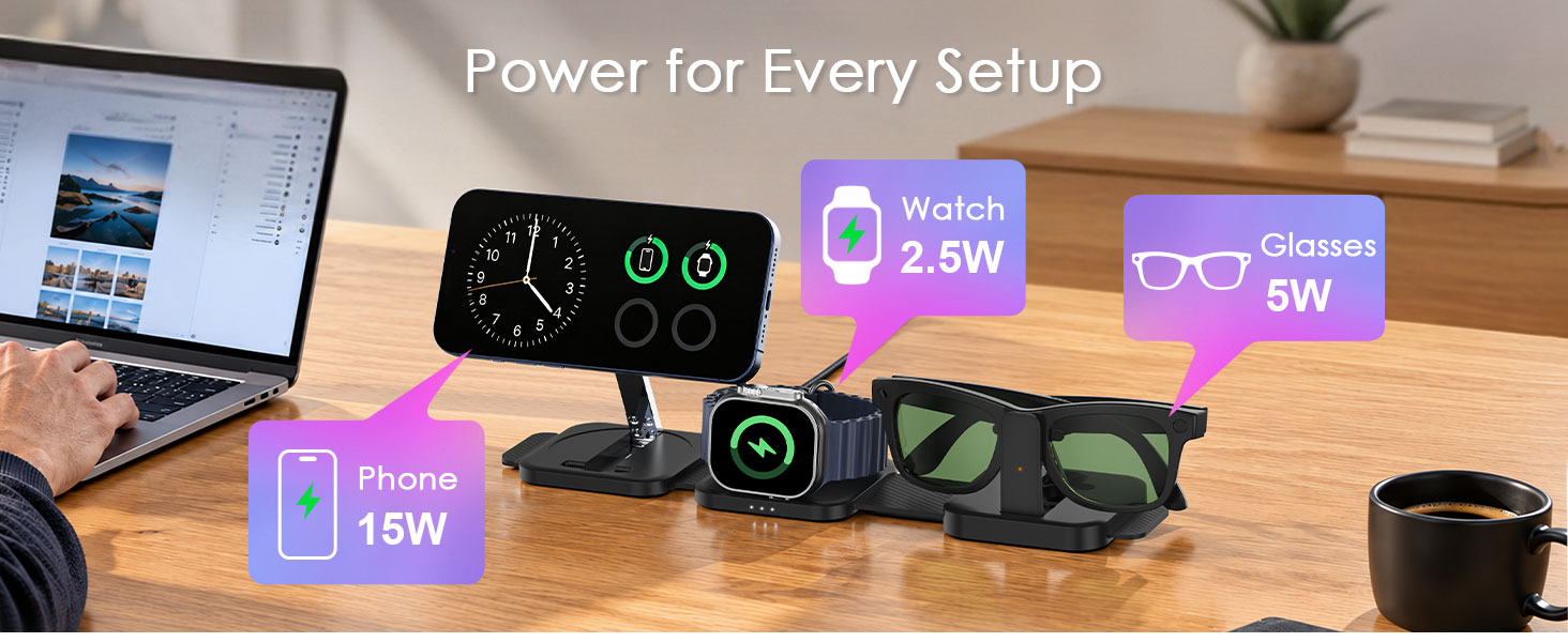 3 in 1 meta foldable charging station rayban apple watch iphone