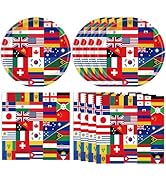 DURYGEN International World Flags Tableware Set International Flags Decorations Plates and Napkin...