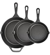 isheTao Cast Iron Skillet 3-Piece Set, Frying Pans, Heavy-Duty Pre-Seasoned Pan Cookware Set, 6