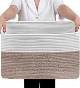 Optish 75L Blanket Basket, Large Woven Baskets for Storage, Blanket Storage for Living Room, Rope...