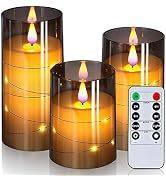 Homemory Flickering Flameless Candles with String Lights, Battery Operated Candles, Embedded Stri...
