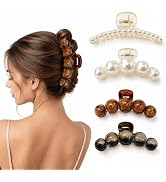 Bphne Pearl Hair Clips for Women and Girls – Large Resin Claw Clips with Faux Pearls, Non Slip St...