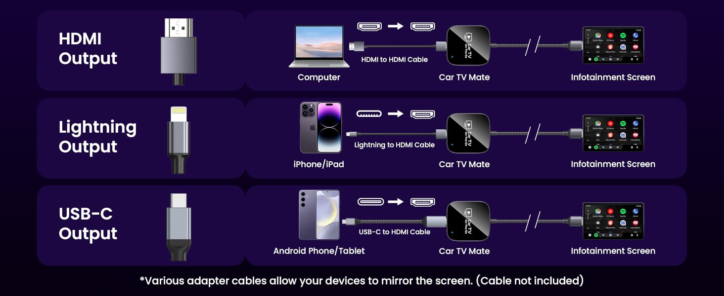 Various adapter cables can mirror the screen